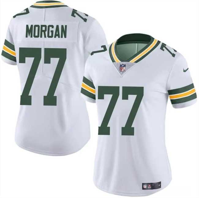 Womens Green Bay Packers #77 Jordan Morgan White 2024 Draft Vapor Untouchable Limited Stitched Jersey Dzhi